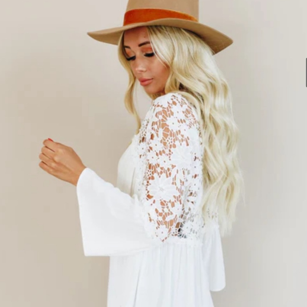 New Boho White Lace Festival Button Front Blouse Top Boho Romantic Shirt
